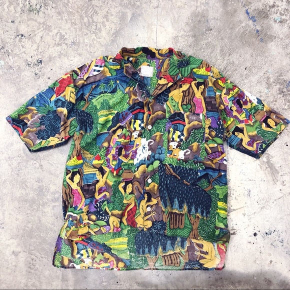Vintage Other - Vintage Tropical Shirt Button Down Tahiti Print S